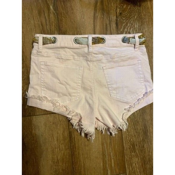 Altar'd State Shorts Womens Size 28 Button Fly Denim Pink High Waist Scarf EUC - Picture 6 of 9